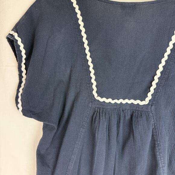 J Crew‎ Women’s Rick rack Navy Blouse Size S 100% Cotton Summer - Picture 13 of 15